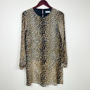 Calvin Klein Womens Dress Sz S 70s Mod Shift Leopard Go Go Boho Hippie Classic
